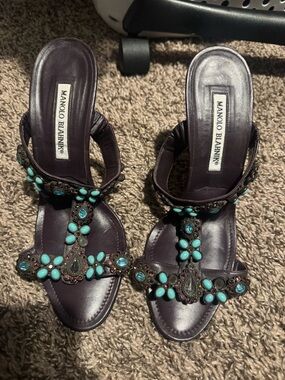 Flawed* Manolo Blahnik vintage Swarovski jeweled heeled sandal 38.5
